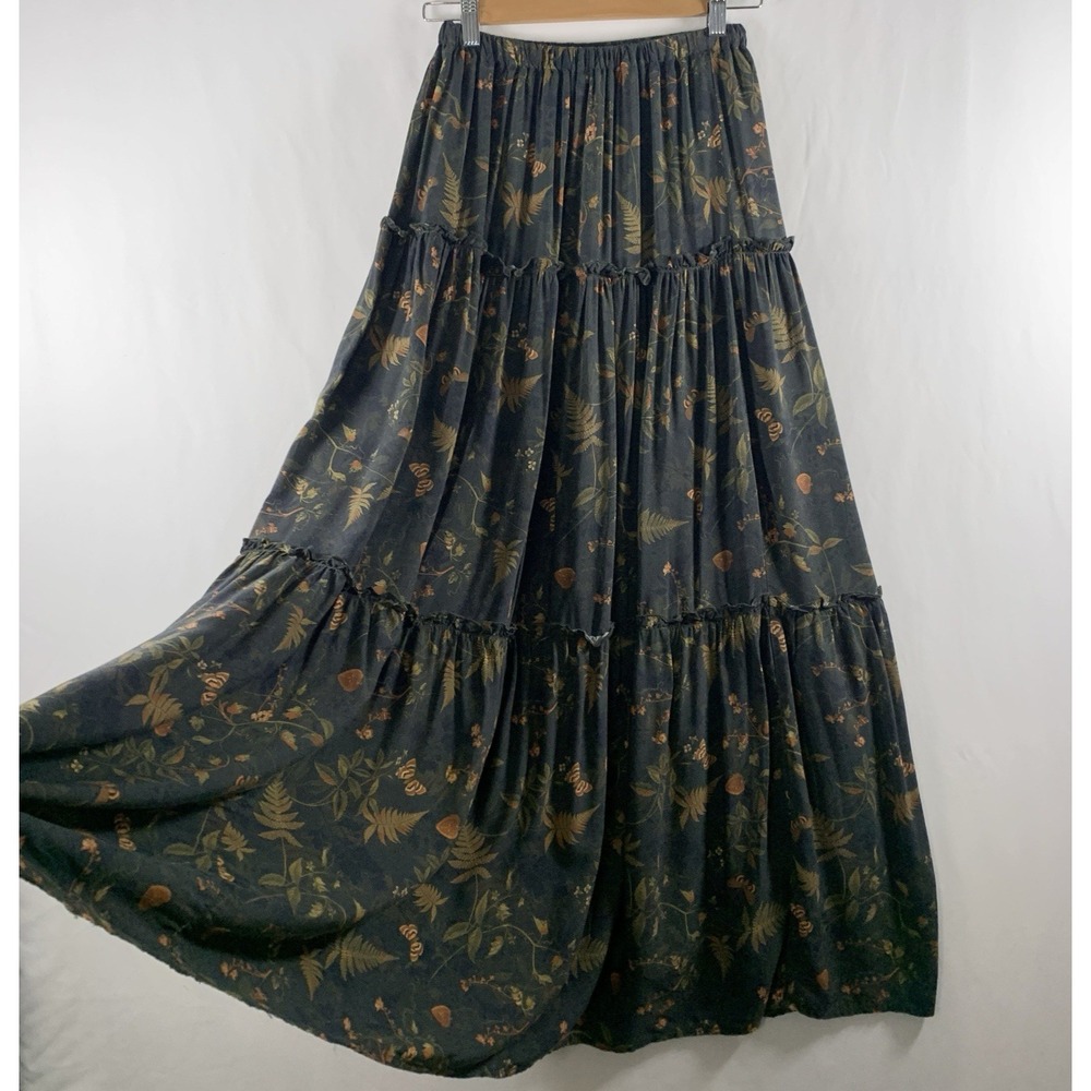 Forest Fairy Tiered Ruffle Maxi Skirt Size XS Dark Boho Romantic Grunge Festival